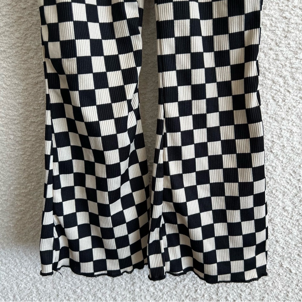 Girls Checkered Bell Bottom Flare Ribbed Pants Size 5 Years - Picture 6 of 12
